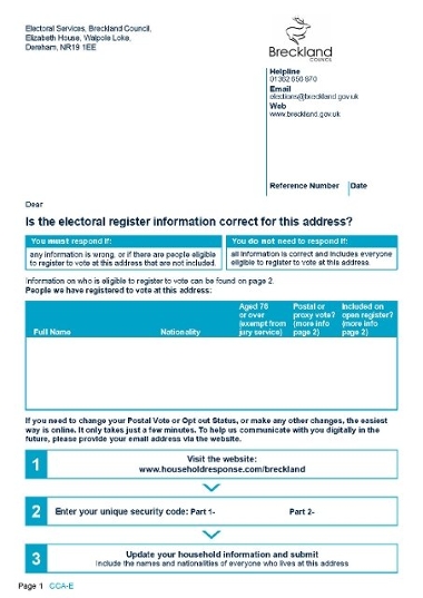 Canvass Communication A Form. Is the electoral information correct on this form?