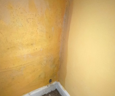 Wall showing water damage in the corner