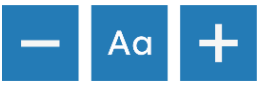 3 blue boxes side by side, box on left has white minus sign, box in middle has capital and small a in white, box on left has white plus sign